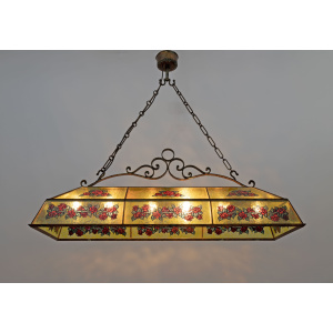 Rustic Hand-Painted Wrought Iron and Glass Pendant Chandelier, 1960s