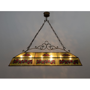Rustic Hand-Painted Wrought Iron and Glass Pendant Chandelier, 1960s