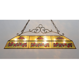 Rustic Hand-Painted Wrought Iron and Glass Pendant Chandelier, 1960s