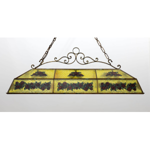Rustic Hand-Painted Wrought Iron and Glass Pendant Chandelier, 1960s