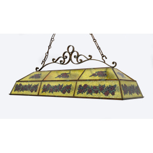 Rustic Hand-Painted Wrought Iron and Glass Pendant Chandelier, 1960s