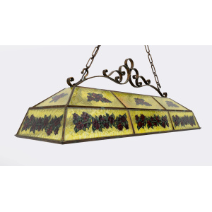 Rustic Hand-Painted Wrought Iron and Glass Pendant Chandelier, 1960s