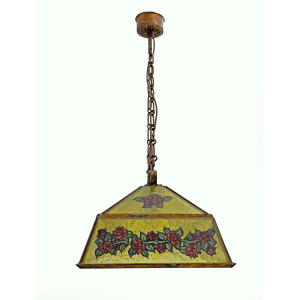 Rustic Hand-Painted Wrought Iron and Glass Pendant Chandelier, 1960s