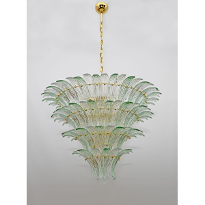 Mid-century Modern Italian Murano Glass and Brass Palmette Chandelier