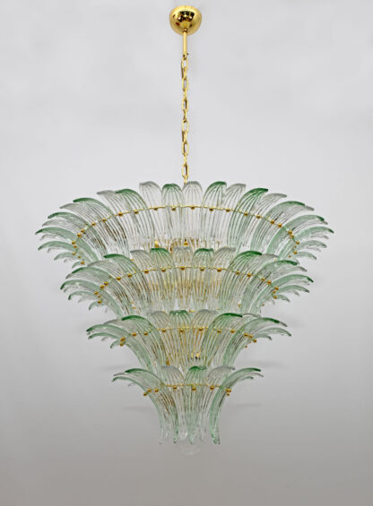 Mid-century Modern Italian Murano Glass and Brass Palmette Chandelier - Image 3