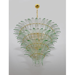 Mid-century Modern Italian Murano Glass and Brass Palmette Chandelier