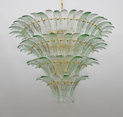 Mid-century Modern Italian Murano Glass and Brass Palmette Chandelier - Image 2