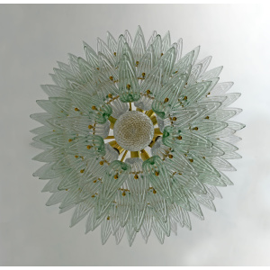 Mid-century Modern Italian Murano Glass and Brass Palmette Chandelier