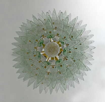 Mid-century Modern Italian Murano Glass and Brass Palmette Chandelier - Image 6