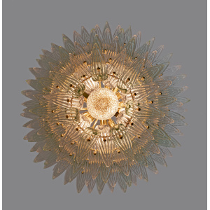 Mid-century Modern Italian Murano Glass and Brass Palmette Chandelier