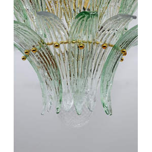 Mid-century Modern Italian Murano Glass and Brass Palmette Chandelier