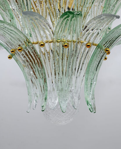 Mid-century Modern Italian Murano Glass and Brass Palmette Chandelier - Image 8