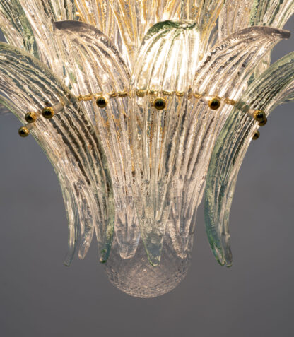 Mid-century Modern Italian Murano Glass and Brass Palmette Chandelier - Image 9