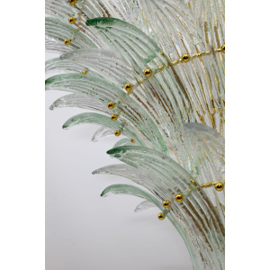 Mid-century Modern Italian Murano Glass and Brass Palmette Chandelier