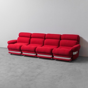 Modular 4 Seater Sofa In Red Fabric 1970s Modern Vintage