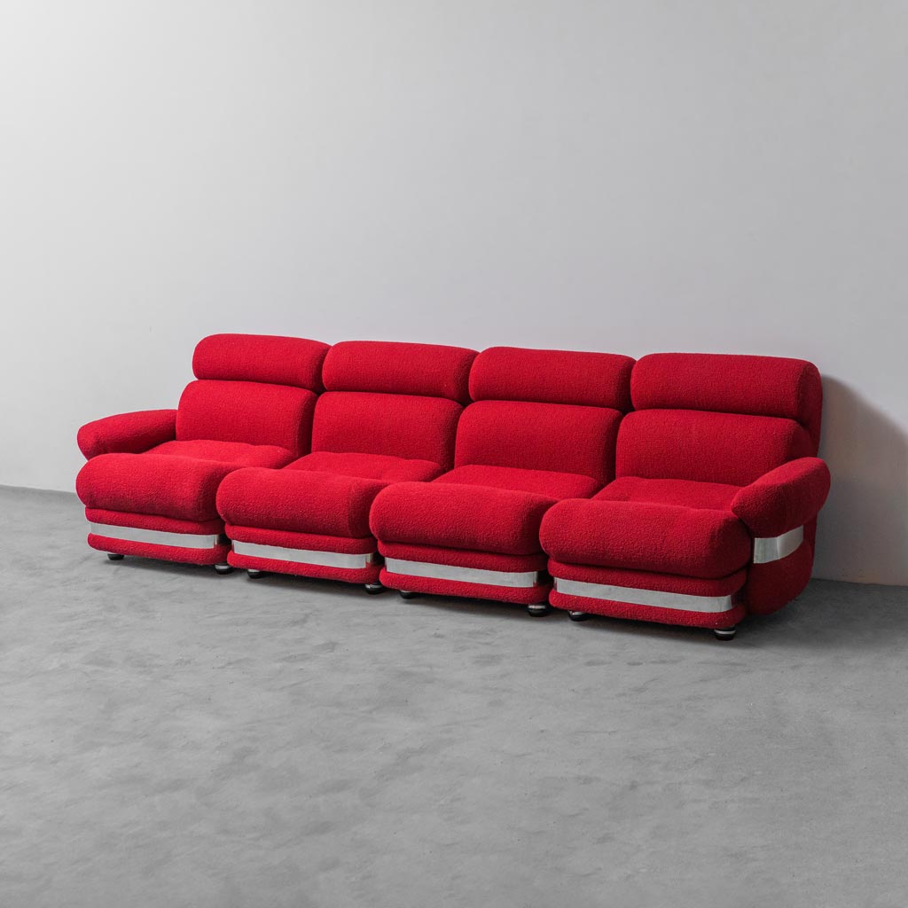Modular 4 Seater Sofa In Red Fabric 1970s Modern Vintage