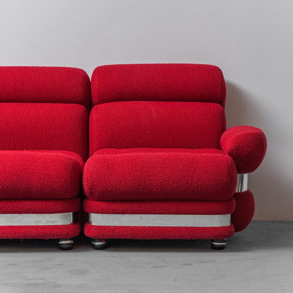 Modular 4 Seater Sofa In Red Fabric 1970s Modern Vintage