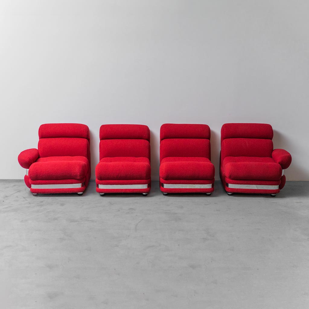 Modular 4 Seater Sofa In Red Fabric 1970s Modern Vintage