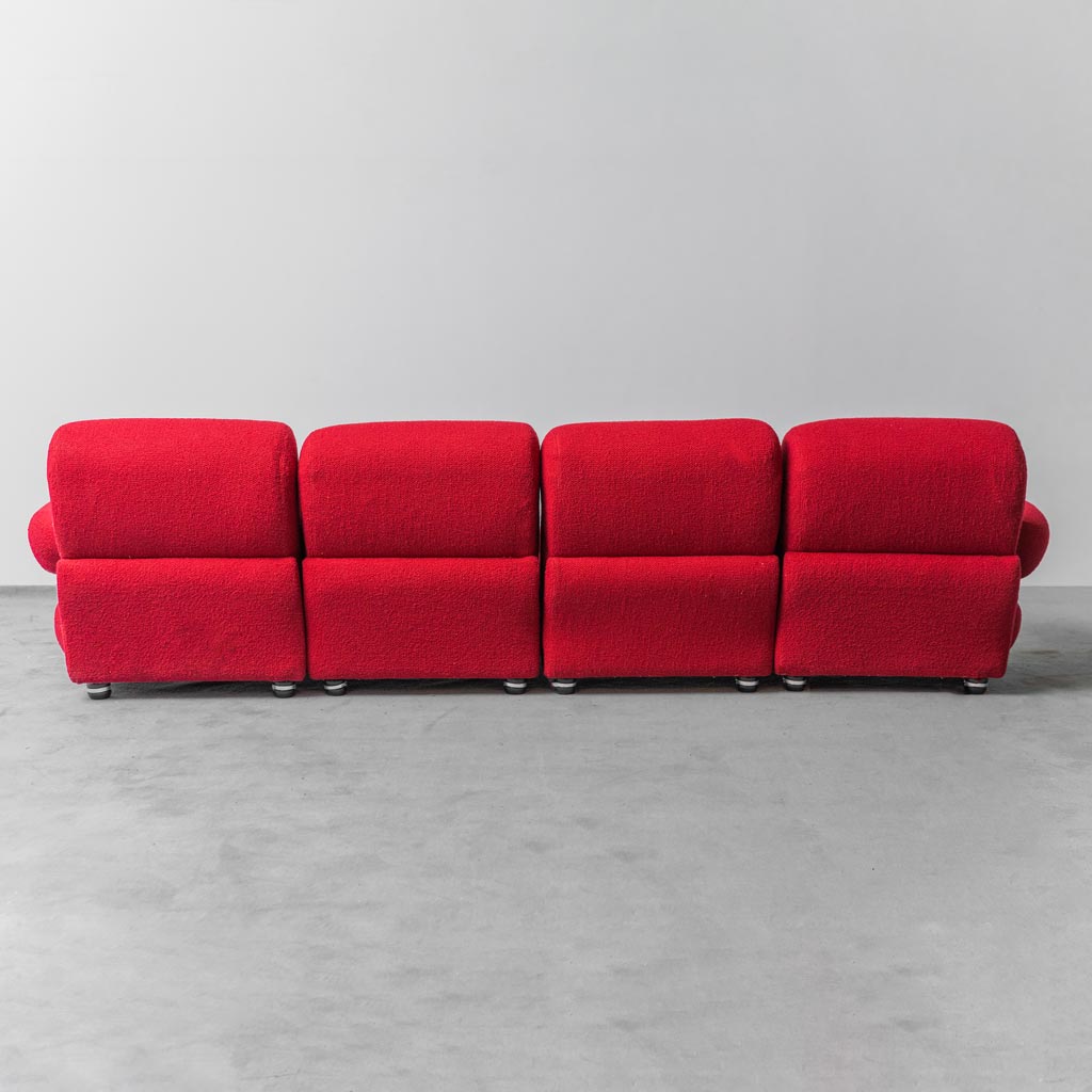 Modular 4 Seater Sofa In Red Fabric 1970s Modern Vintage