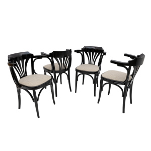 Mid-Century Modern French Ebonized Beech Bistro Chairs, 1970s, Set of 4