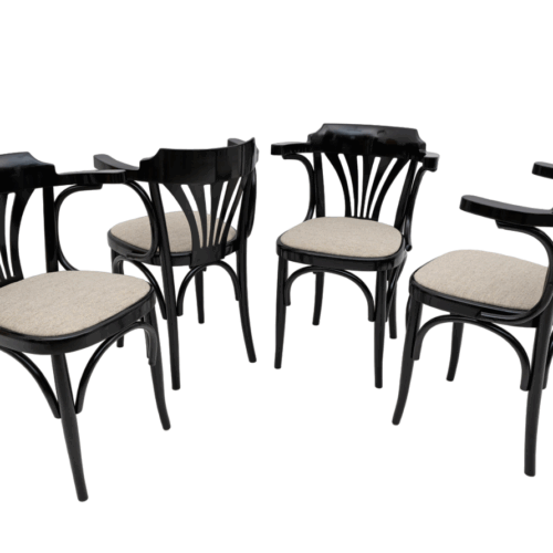 Mid-Century Modern French Ebonized Beech Bistro Chairs, 1970s, Set of 4
