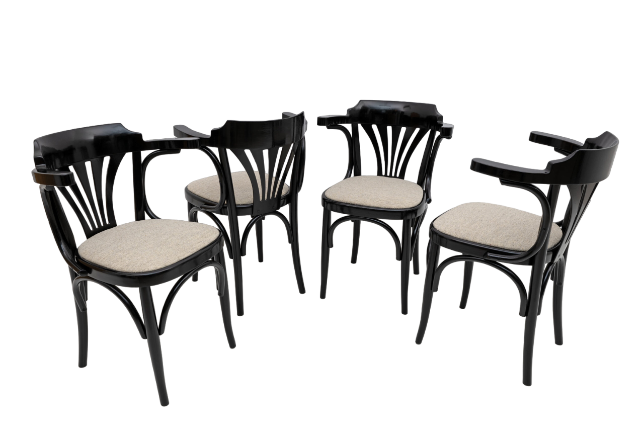 Mid-Century Modern French Ebonized Beech Bistro Chairs, 1970s, Set of 4