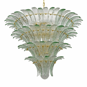 Mid-Century Modern Italian Murano Glass and Brass Palmette Chandelier