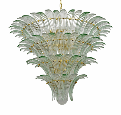 Mid-Century Modern Italian Murano Glass and Brass Palmette Chandelier