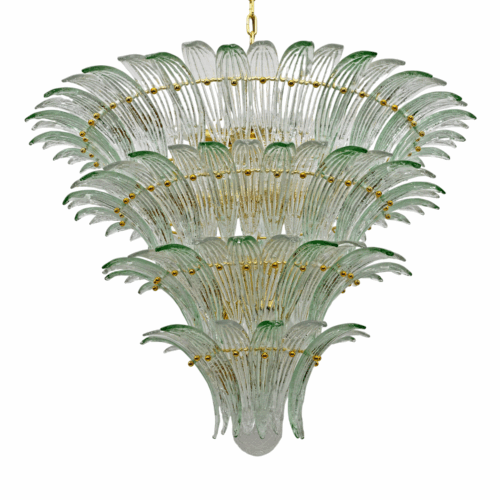 Mid-Century Modern Italian Murano Glass and Brass Palmette Chandelier