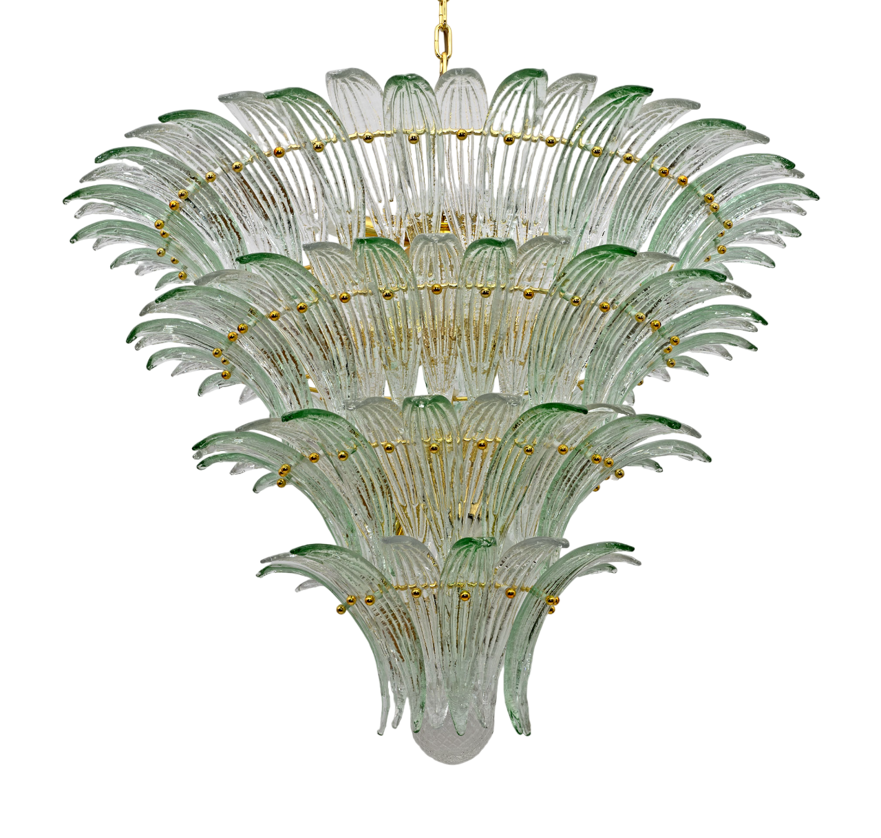 Mid-Century Modern Italian Murano Glass and Brass Palmette Chandelier