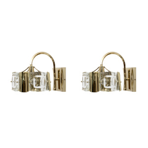 Oscar Torlasco Mid-Century Modern Italian Glass and Brass Sconces by Stilkronen
