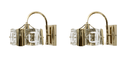 Oscar Torlasco Mid-Century Modern Italian Glass and Brass Sconces by Stilkronen