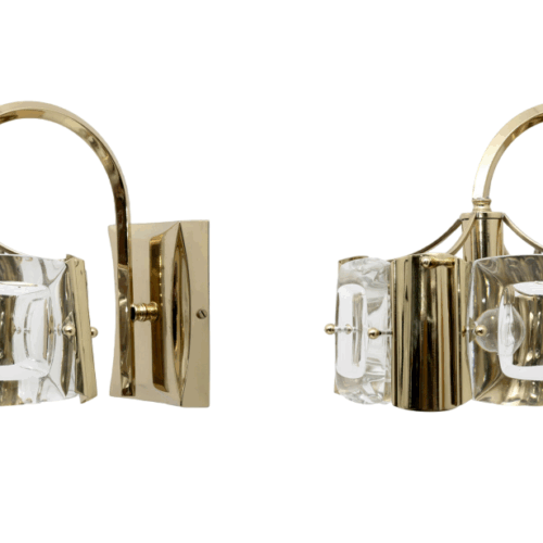 Oscar Torlasco Mid-Century Modern Italian Glass and Brass Sconces by Stilkronen