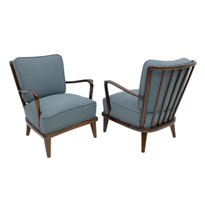 Pair of Mid-Century Modern Italian Walnut and Bouclè Armchairs, 1950s
