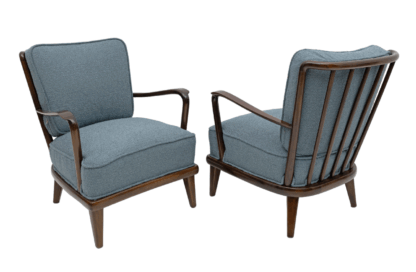 Pair of Mid-Century Modern Italian Walnut and Bouclè Armchairs, 1950s