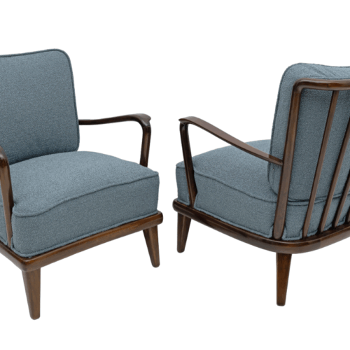 Pair of Mid-Century Modern Italian Walnut and Bouclè Armchairs, 1950s