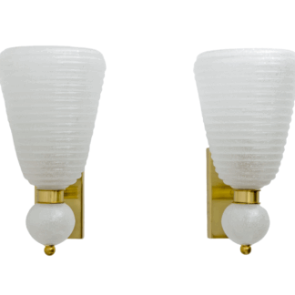 Pair of Mid-century Modern Brass and "Pulegoso" Murano Glass Sconces