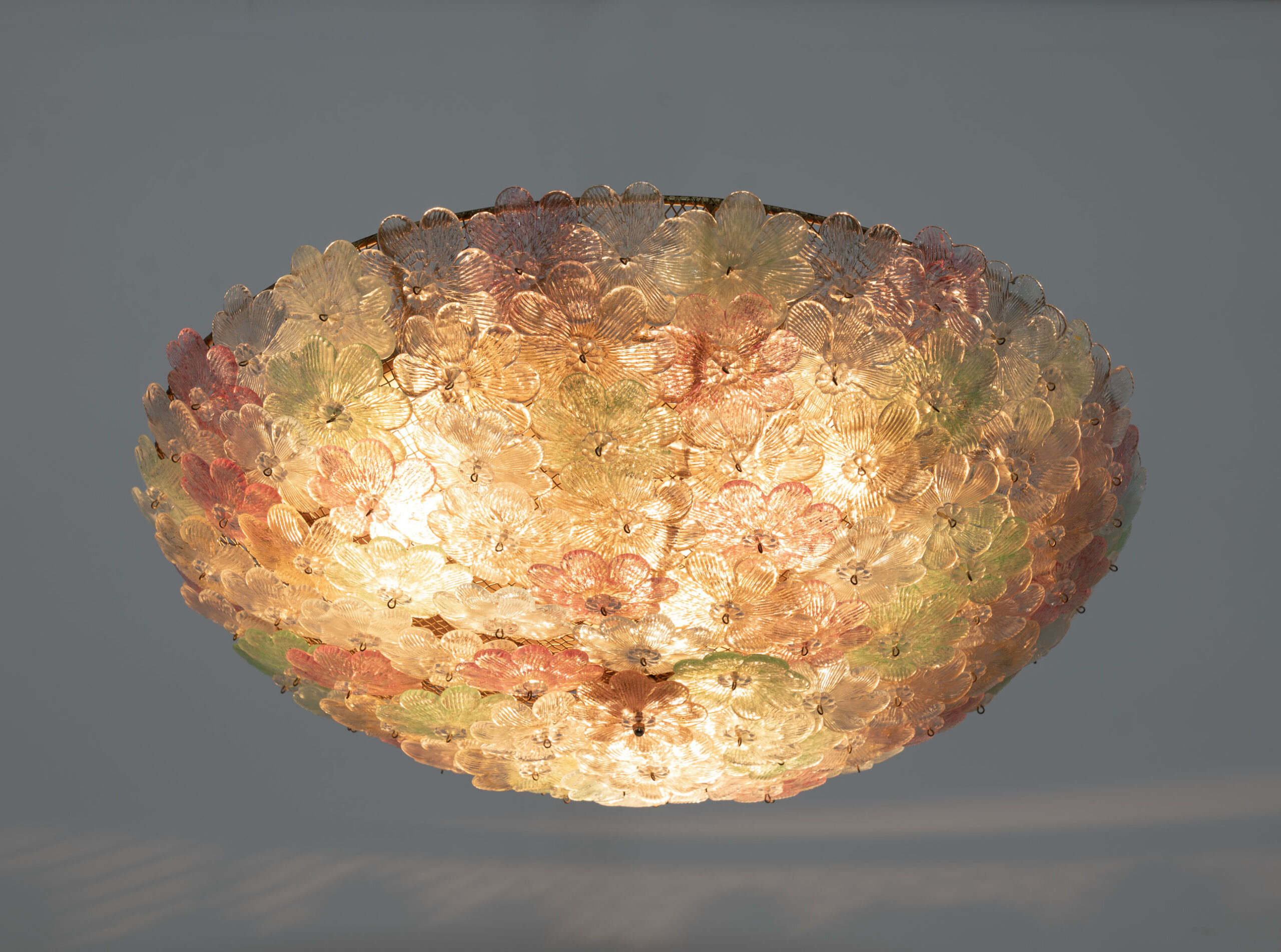 Barovier & Toso Mid-century Modern Murano Glass Flower Basket Ceiling Light, 50s