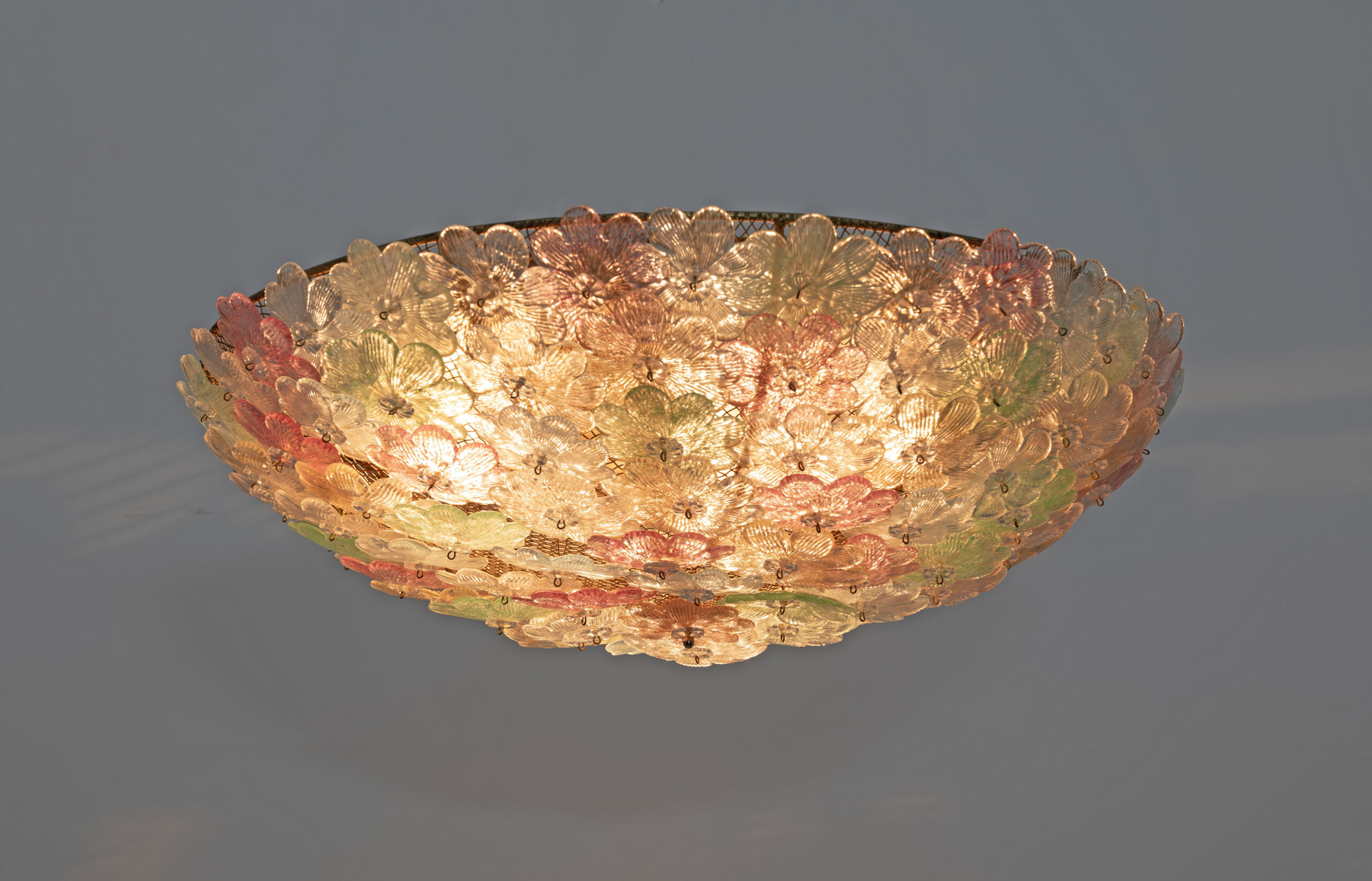 Barovier & Toso Mid-century Modern Murano Glass Flower Basket Ceiling Light, 50s