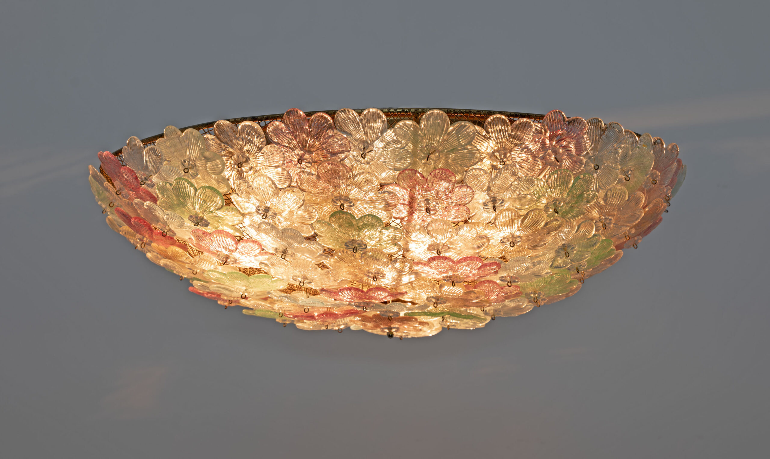 Barovier & Toso Mid-century Modern Murano Glass Flower Basket Ceiling Light, 50s