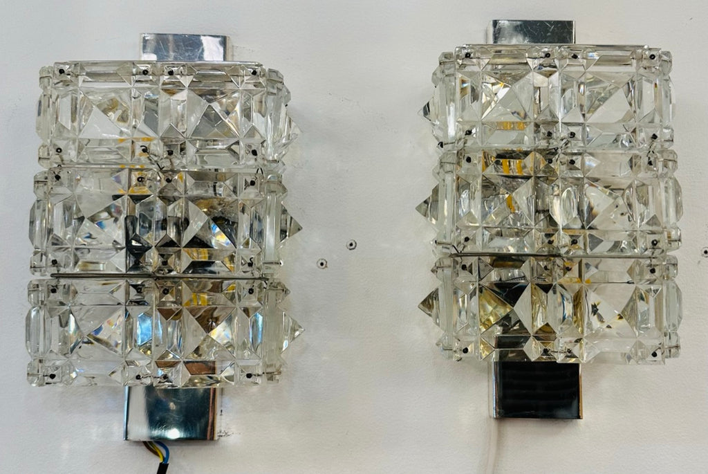 Vintage Kinkeldey Crystal & Chrome Wall Lights, 1960s