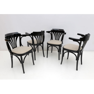 Mid-Century Modern French Ebonized Beech Bistro Chairs, 1970s, Set of 4