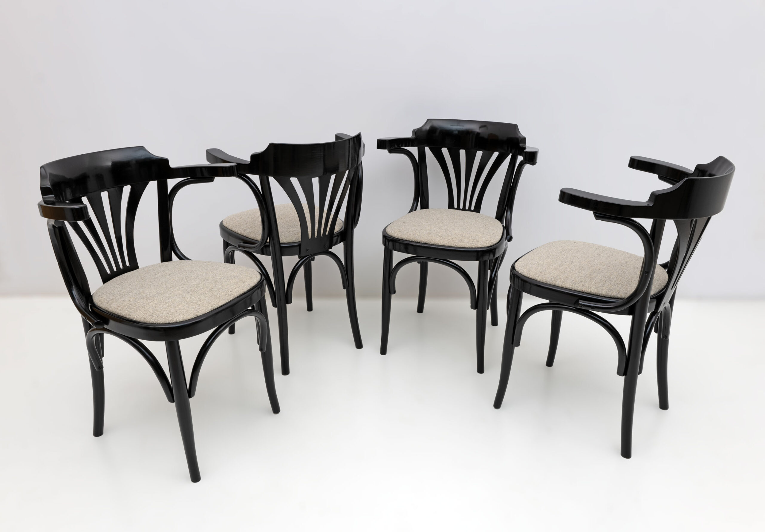 Mid-Century Modern French Ebonized Beech Bistro Chairs, 1970s, Set of 4