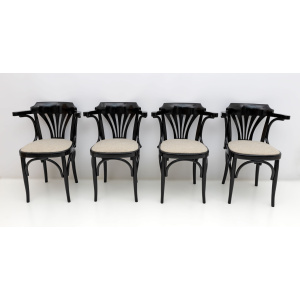 Mid-Century Modern French Ebonized Beech Bistro Chairs, 1970s, Set of 4