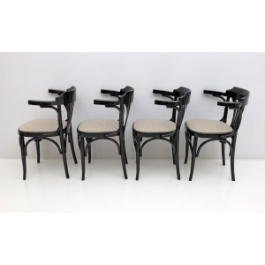 Mid-Century Modern French Ebonized Beech Bistro Chairs, 1970s, Set of 4
