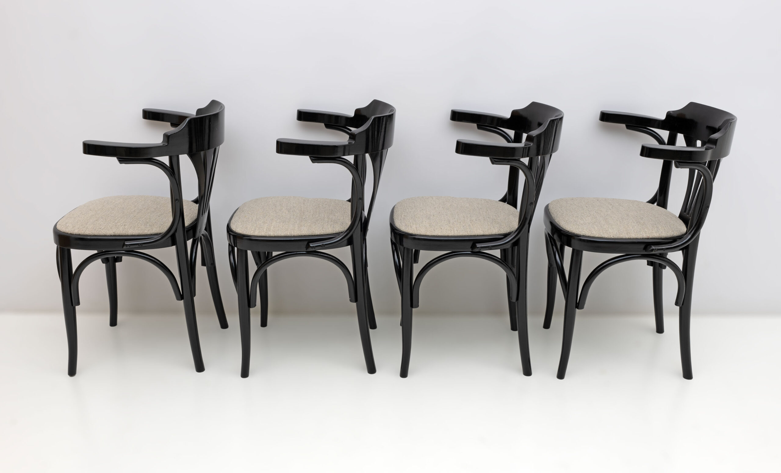 Mid-Century Modern French Ebonized Beech Bistro Chairs, 1970s, Set of 4