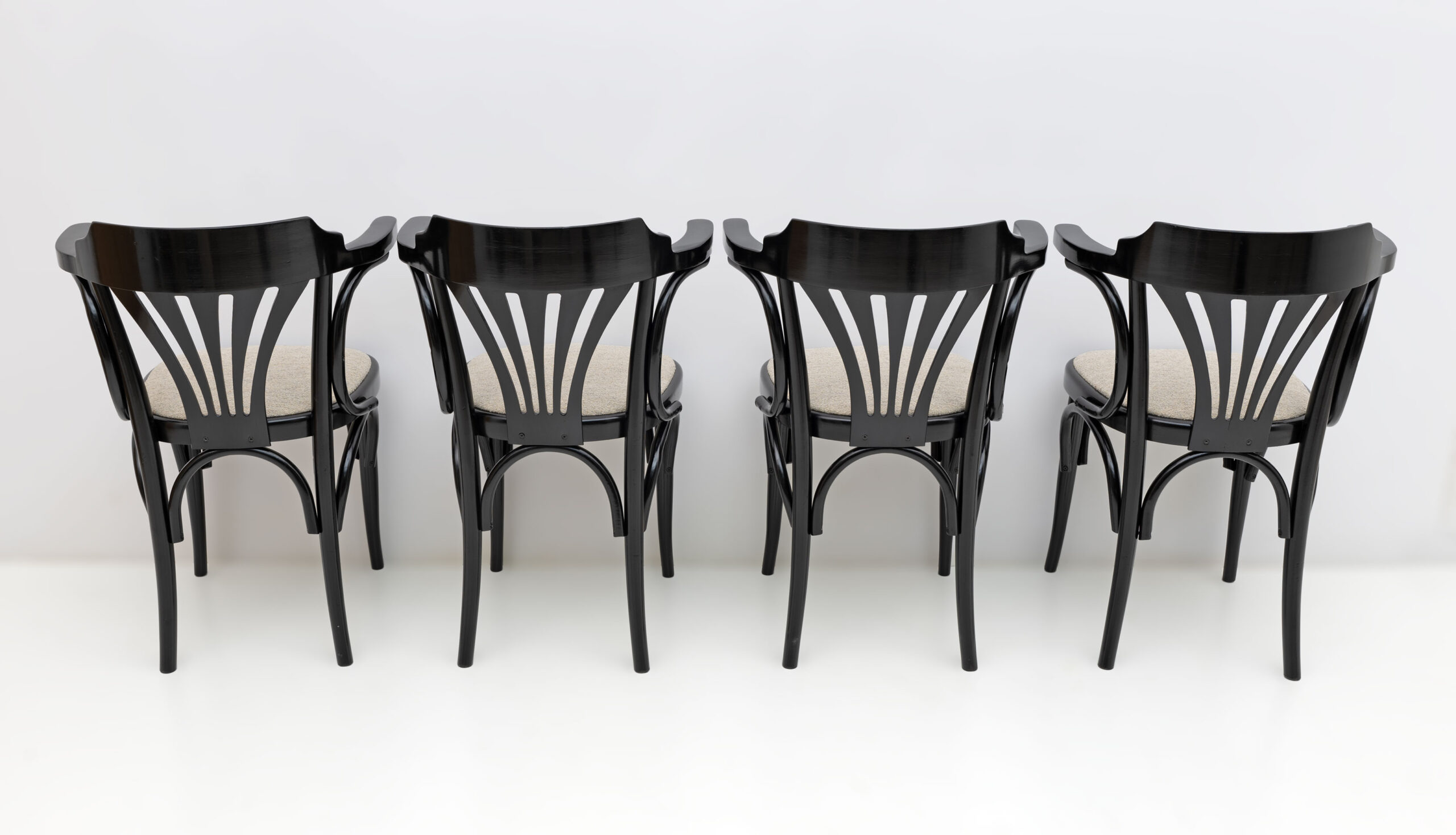 Mid-Century Modern French Ebonized Beech Bistro Chairs, 1970s, Set of 4