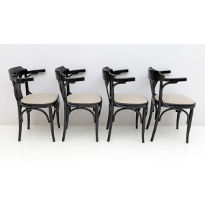 Mid-Century Modern French Ebonized Beech Bistro Chairs, 1970s, Set of 4