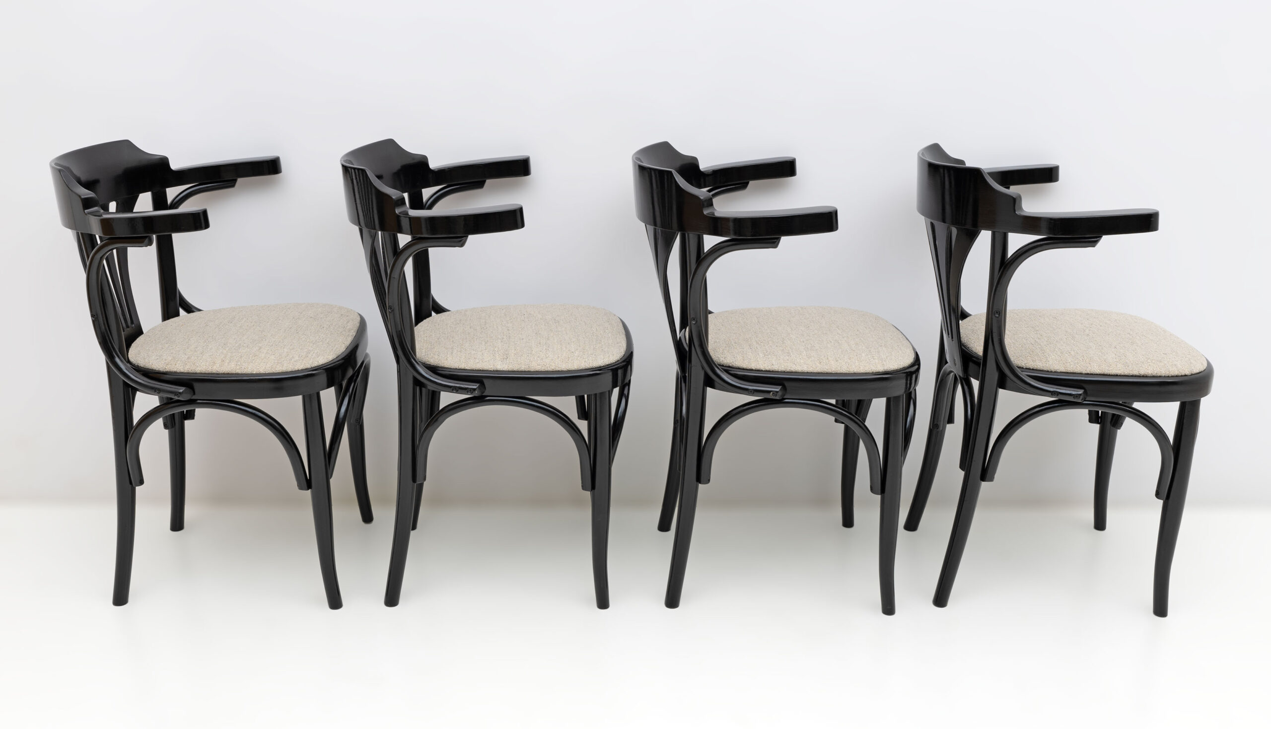 Mid-Century Modern French Ebonized Beech Bistro Chairs, 1970s, Set of 4