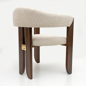 Eight Mid-century Modern Italian Bouclè and Walnut Dining Chairs, 1970s